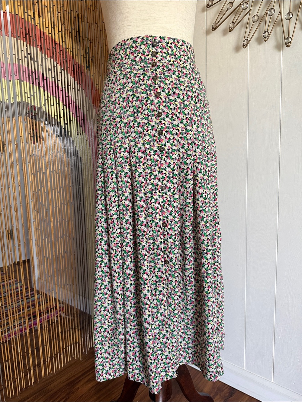 H&M White Maxi Skirt with Pink and Green Floral Print